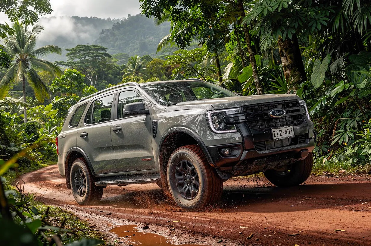 Luxus-SUV auf einer Regenwaldstraße in Costa Rica für privaten Fahrerservice