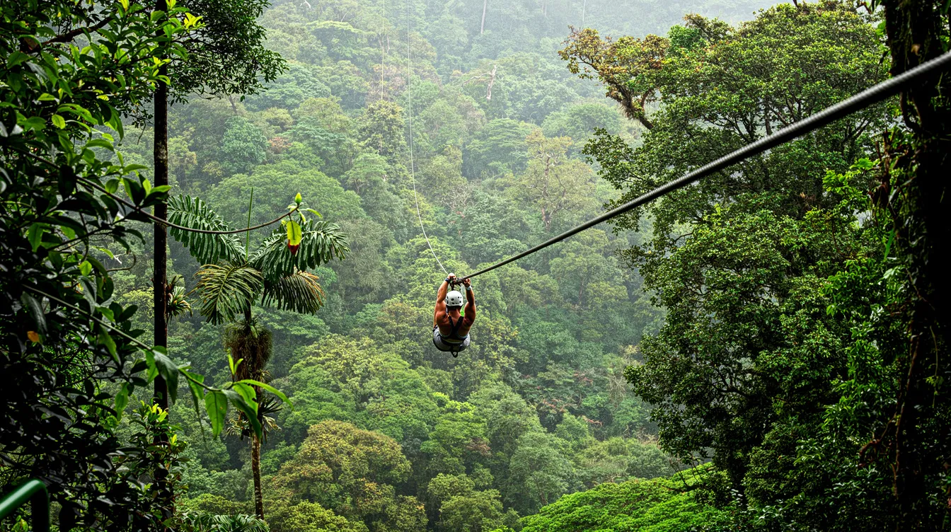 Zipline sobre el dosel de la selva en Costa Rica