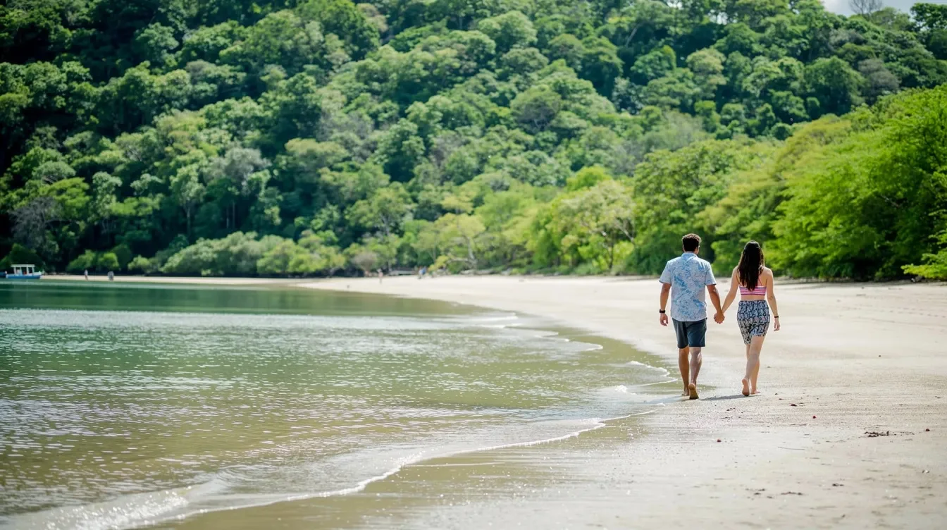 Pareja caminando por una playa aislada de Costa Rica
