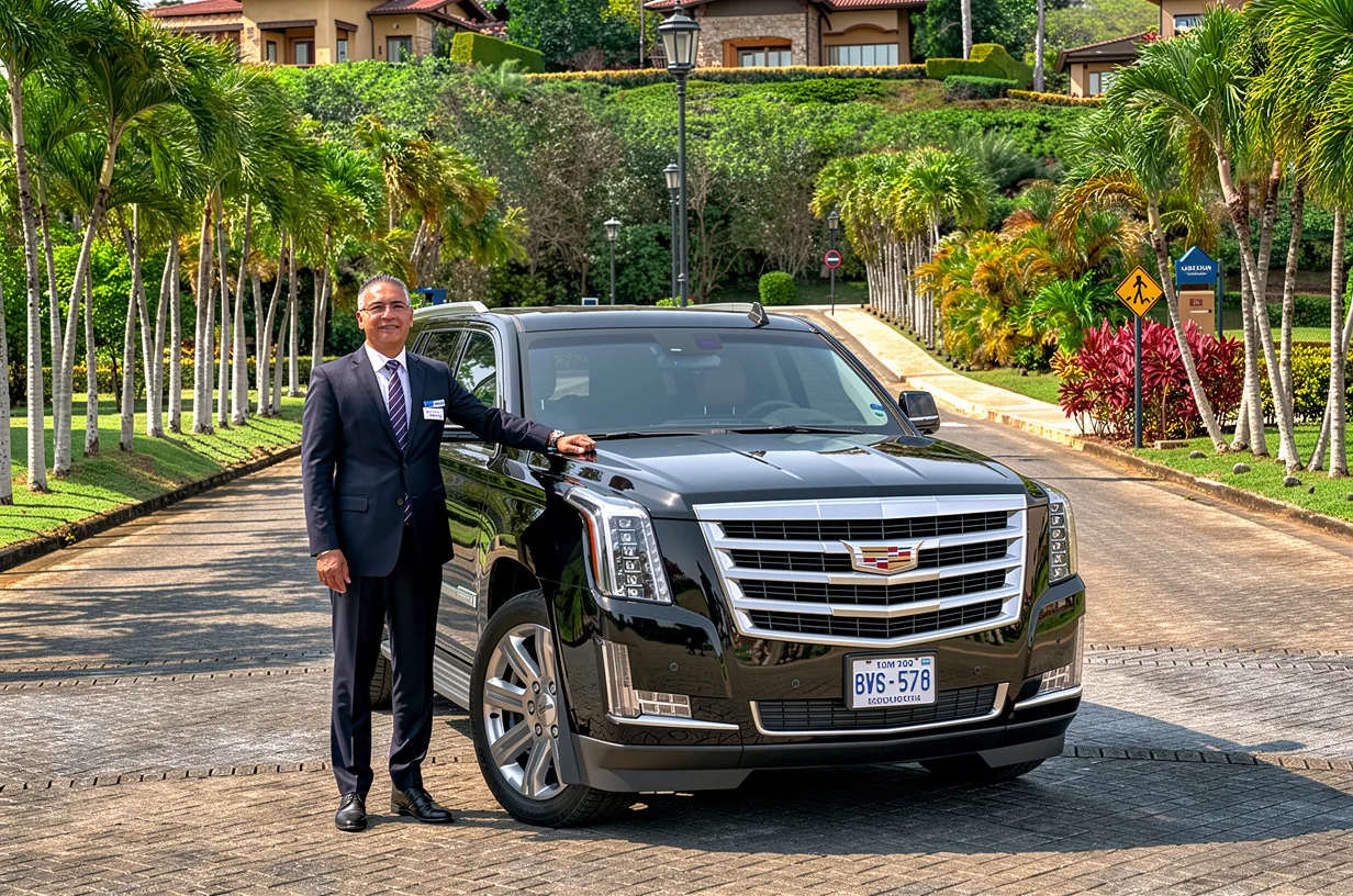 Privater Fahrer neben einem Luxus-SUV für Transport in Costa Rica