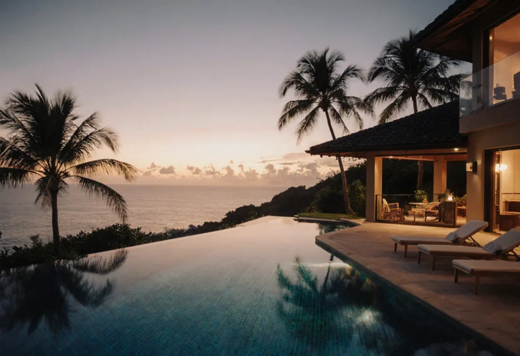 Luxury oceanfront villa in Costa Rica with an infinity pool at sunset