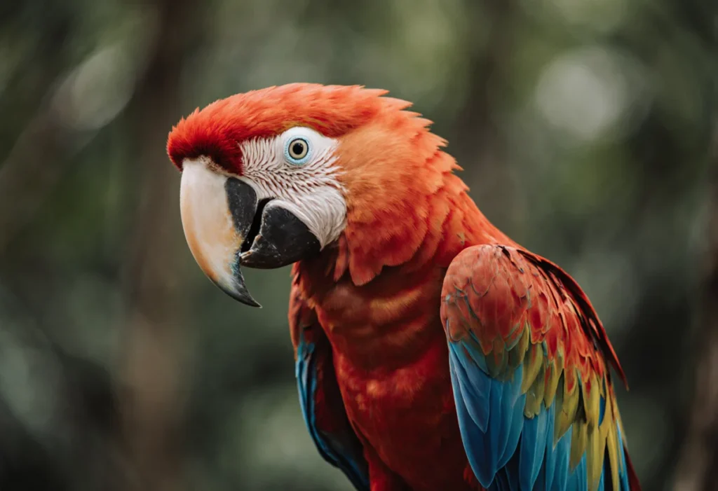 Scarlet macaw perched in the rainforest of Costa Rica’s Osa Peninsula.