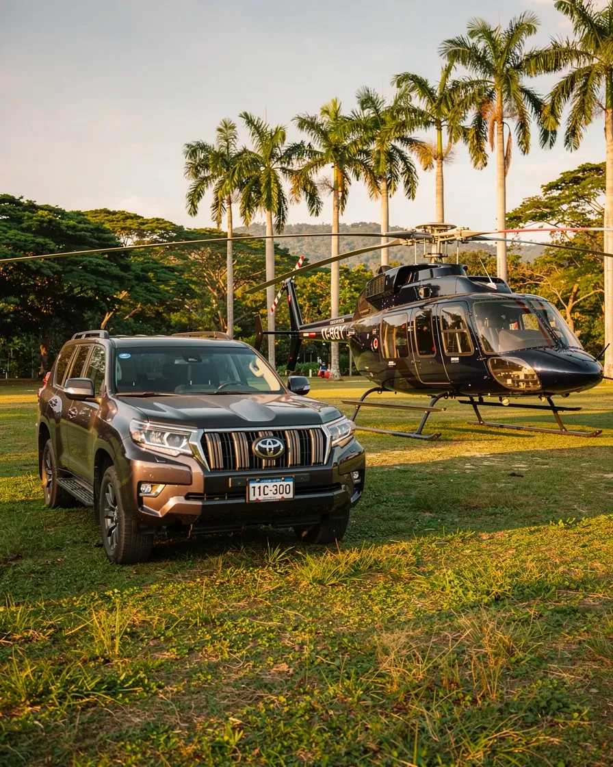 Luxury SUV and helicopter transportation in Costa Rica