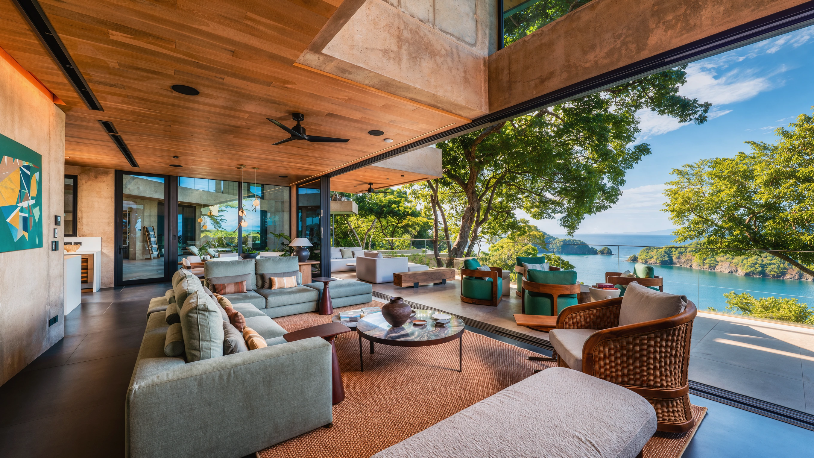 AI-enhanced photograph of Papagayo 4BR Coveview Villa: covered outdoor lounge
