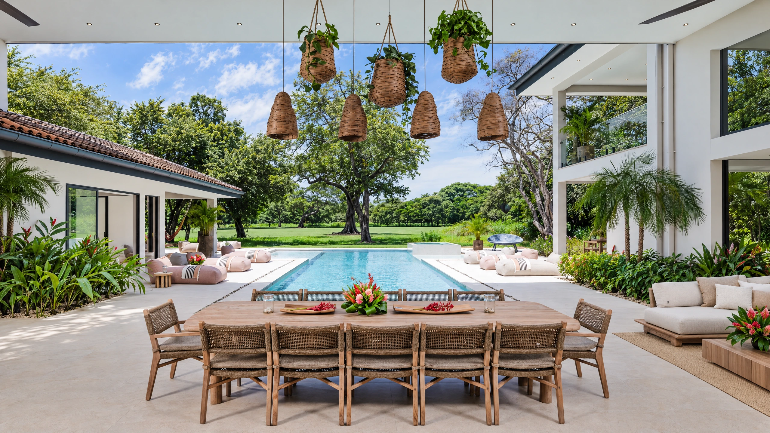 AI-enhanced photograph of Hacienda Pinilla 7BR Golfside Villa: covered dining terrace