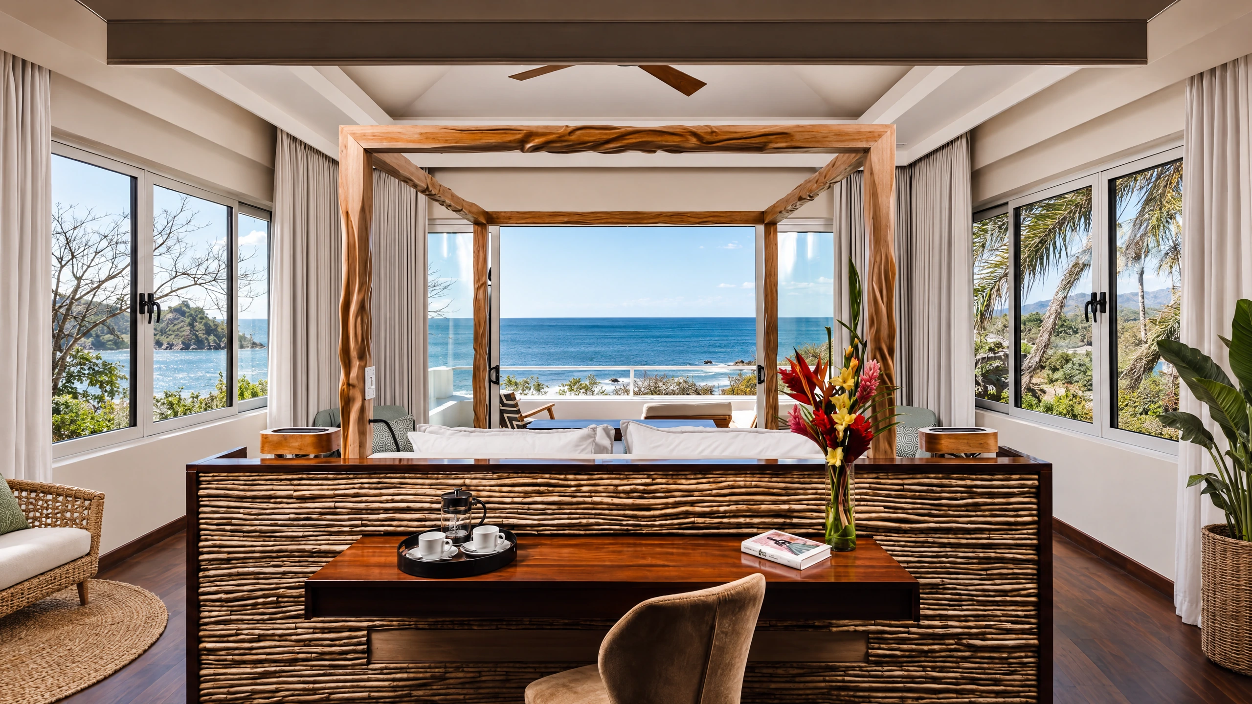 AI-enhanced photograph of Langosta 7BR Ocean View Villa: bedroom facing the pacific